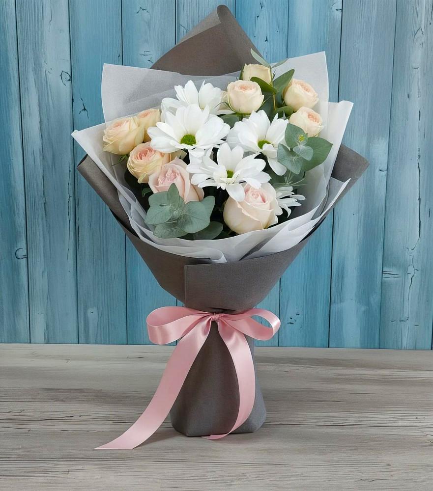 Букет цветов из: Хризантемы и Розы в Дружинино