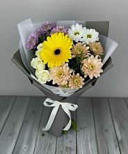 Букет цветов из:  Розы, Герберы и Хризантемы в Дружинино