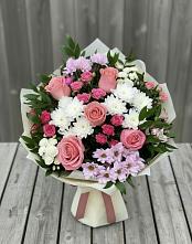 Букет цветов из:  Альстромерии, Гвоздики, Розы и Хризантемы в Дружинино