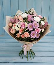 Букет цветов из:  Хризантемы, Розы и Альстромерии в Дружинино
