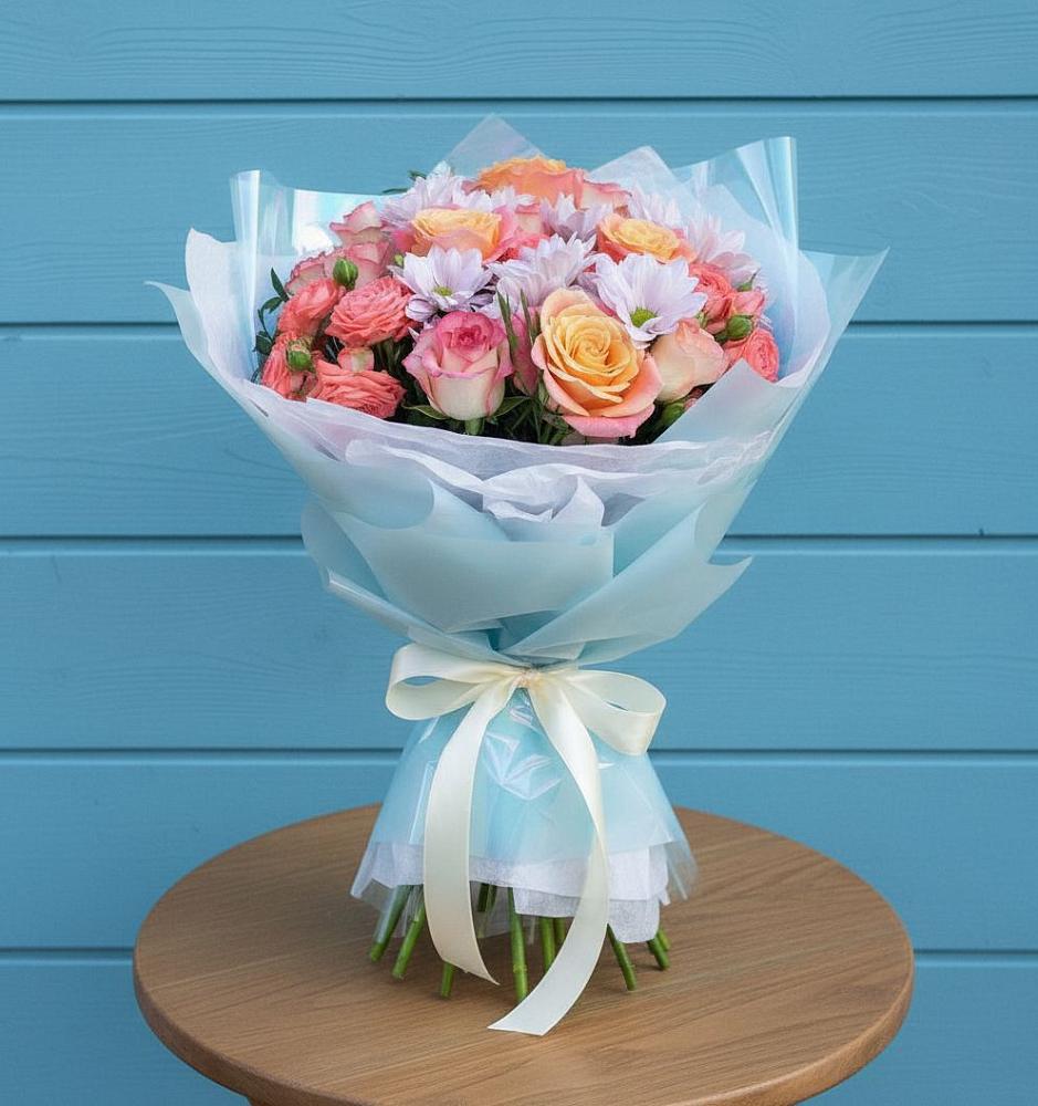 Букет цветов из: Хризантемы и Розы в Дружинино