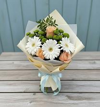Букет цветов из:  Герберы, Розы и Хризантемы в Дружинино